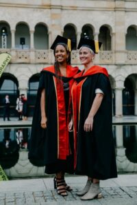 Bonnie Furzer + Kemi Wright in Graduation Robes at University of Western Australia