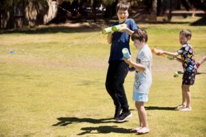 Two kids enjoying in active games together